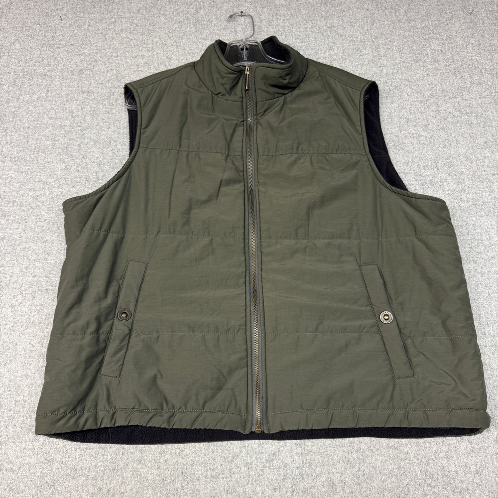 Columbia Vest Large Green Fleece Lined Full Zip Mock Neck Snap Pockets Outdoor